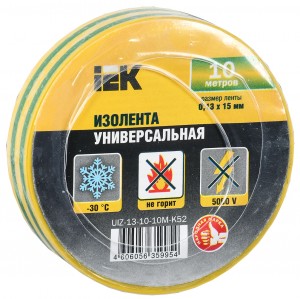 IEK изолента ПВХ 15/10 желто-зеленая 0.13х15 мм, 10 м UIZ-13-10-10M-K52