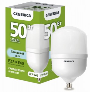IEK GENERICA высокомощн. HP E27-E40 50W(5000lm) 6500K 6K 118x168 матов.  LL-HP-50-230-65-E27-E40-G