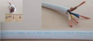 Провод ПВС 5х2,5 (ГОСТ) (ККЗ Калужский Кабельный завод) соединит. белый медн. выс. гибк. дв. из. ПВХ