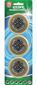 СТАРТ ночник PL-4LED-gold (3xR03не в компл.) пластик, пушлайт, золотой d=70, BL3 (цена за шт.)