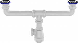 Aquant Сифон для кухни 1 1/2"х40 сдвоенный с метал.решеткой, D0100-6-MR