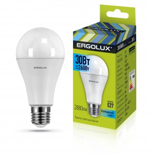 Ergolux ЛОН A70 E27 30W(2880lm 270°) 4500K 4K матовая 135x67 пластик/алюм. LED-A70-30W-E27-4K