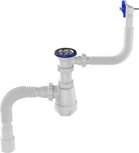 Aquant Сифон для кухни 1 1/2"х40 с метал.решеткой,прямоуг.переливом,гиб.труба 40х40/50,B0165-10-MR