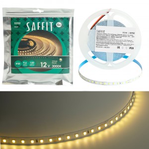Saffit лента св/д 12V 9.6W/m 120SMD(2835)/m 3000K 5000х8х1.22мм IP20 SST02 55240