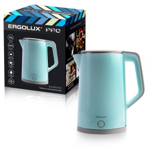 Чайник электр. ERGOLUX ELX-KS12-C13 PRO (диск, 1,8л) 2,2кВт, нерж.сталь/пластик, голубой 8833