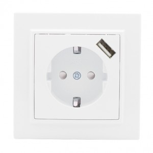EKF Минск роз. СУ 1 мест. бел. 16А + USB 1A (земля, шторки) ERR16-028-100-USB