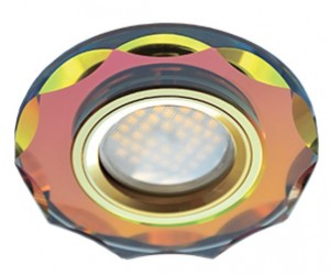 Ecola DL1653 MR16 GU5.3 св-к  Стекло с вогнутыми гранями Мультиколор/Золото 25x90 FM1653EFF
