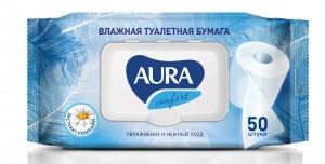 Влажная туалетная бумага 50шт/уп (клапан) AURA Ultra comfort 20247 КК арт.8027(КРД, СПб 4
