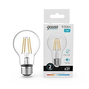 Gauss Elementary Filament ЛОН А60 Е27 11W(930lm) 4100К 105х60  прозр, стекло, нитевид 22221