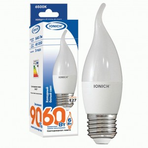 IONICH свеча на ветру C37 E27 6W(540lm) 6500К 6K 37x125 матов./пластик/алюм ILED-SMD2835-CW37 1541