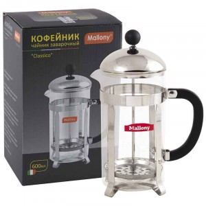 Чайник/кофейник (френч-пресс) 600мл, Classico, нерж сталь/стекло, T002-600ML, 950144 Mallony