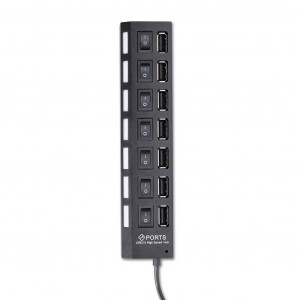 USB 2.0 хаб с выключателями, 7 портов, СуперЭконом, черный, SBHA-7207-B