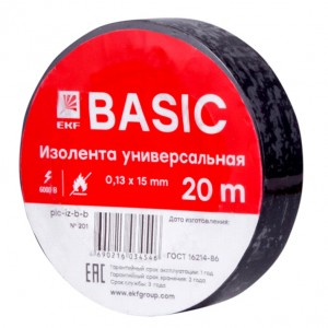 EKF Basic Изолента ПВХ 15/20 черная, класс В (общего применения) 0.13х15 мм, 20 м plc-iz-b-b