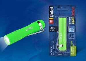 Uniel фонарь ручной S-LD045-B green (1xR6) 1св/д 0.5W (25lm), зеленый/пластик., влагозащ., BL