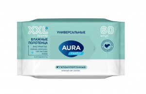 Влажные полотенца 60шт/уп. big-pack с крышкой AURA Family (Коттон Клаб)арт.14403