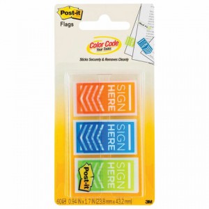 Закладки клейкие POST-IT "Поставьте Вашу подпись", пластиковые, 24 мм, 3 цвета х 20 шт., 682-SH-OBL