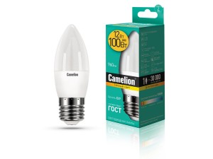 Camelion Свеча E27 12W(960lm 220°) 3000K 2K матов. 107x38 пластик LED12-C35/830/E27