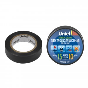 Uniel Изолента ПВХ 15/10 черная UIT-135P 10/15/01 BLK
