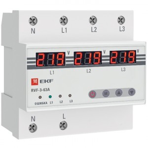 EKF PROxima реле выбора фаз с дисплеем 3P 63A (5 мод.) на din-рейку RVF-3-63А