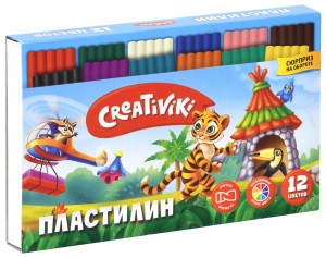 Пластилин Creativiki 12 цв. 180 г ассорти со стеком (32!) арт.ПЛ12КР