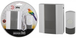 ЭРА D65 звонок проводной, 25 мелодий, 3хAA, длина провода 1.5м+шуруп+скотч, с кнопкой IP44 BL