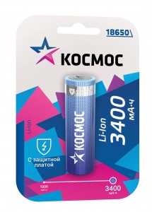 Ак-р Космос 18650 Li-ion 3400mAh 3.7V BL1 с защитой KOC18650Li-ion34UBL1