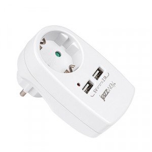 JAZZWAY разветвитель 1 роз. 16А+2USB 5V 2,1A бел (роз.блок-адаптер,земля, корпус негорючий) AD-1GU
