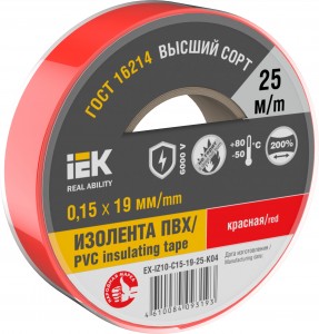 IEK MIXTAPE 7 Изолента ПВХ 15/25 15мм 25м красная EX-IZ10-C15-19-25-K04