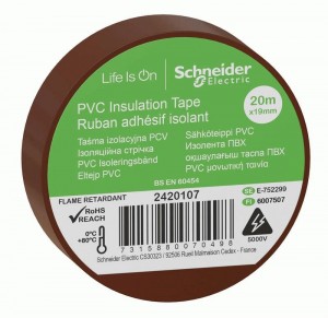 Schneider Electric Изолента ПВХ 19мм/20м коричневая 130мкм 2-х ст этик (уп=8шт отгр кр 1шт) IMT38207