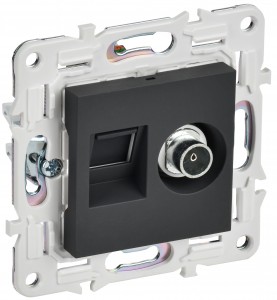 IEK SKANDY мех. роз. СУ 2 мест. TV+RJ45 кат.6E графит SK-A15G SK-AK20-2-K53