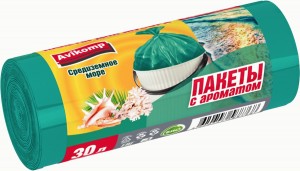 Мешки для мусора 30л/20шт,9мкм,ПНД,ароматизир,бирюзовые,рулон,Средиземное море 88768 Avikomp
