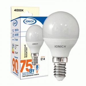 IONICH шар P45 E14 8W(720lm) 4000К 4K 45x80 матов./пластик/алюм ILED-SMD2835-P45 1548