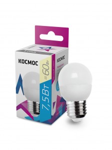 Космос шар  E27 7,5W (7W) (590lm) 3000K 2K матов. 82x45 LkecLED7.5wGL45E2730