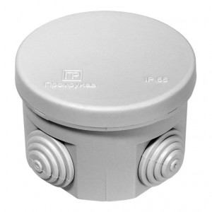 Промрукав коробка распред. ОУ d80х55 4 гермоввода, HF, UV, У1, серый (132шт) IP55 40-0115