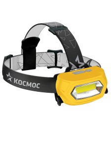 Космос фонарь налобный KOC-LiPoH3 (18650 лит.акк.1,2Ah) 1св/д COB 3W (210lm), жёлт/пластик, з/у USB