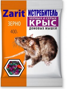 От грызунов приманка зерно 400гр. микс Zarit Истребитель, Зоокумарин+, пакет 129194