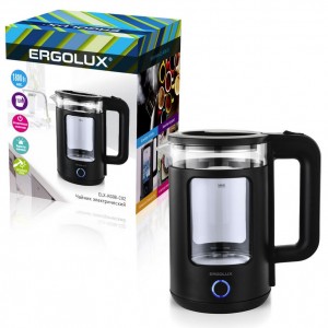 Чайник электр. ERGOLUX ELX-KG08-C02 пластик/стекло, диск 1.8л, 1800W черный 8864