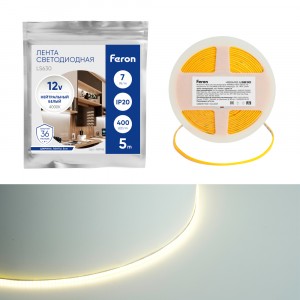 Feron Лента св/д 12V 7W/m 400SMD(2110)/м 4000K 5000х3х1.8мм IP20 LS630 48948