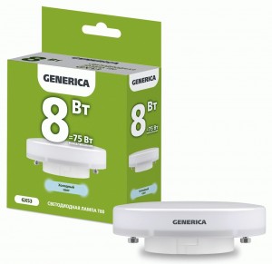 IEK GENERICA GX53 св/д 8W(800lm) 6500K 6K 73x26 матов.  LL-T80-08-230-65-GX53-G