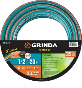 Шланг GRINDA PROLine EXPERT поливочный, 35атм, армированный, 5 слой, 1/2"x20м zu429007-1/2-20