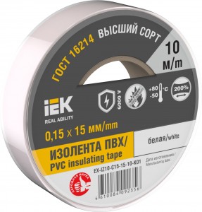IEK MIXTAPE 7 Изолента ПВХ 15/10 15мм 10м белая EX-IZ10-C15-15-10-K01