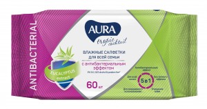 Влажные салфетки 60шт/уп. освежающие, с антиб. эфф. AURA Tropic cocktail 93974 ККарт.1038