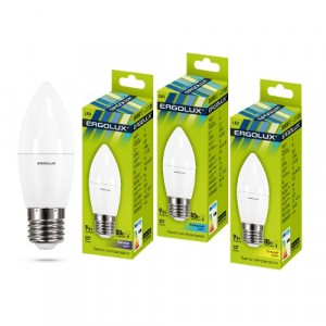 Ergolux свеча C35 E27 9W(800lm 220°) 6500K 6K матовая 112x38 пластик/алюм. LED-C35-9W-E27-6K