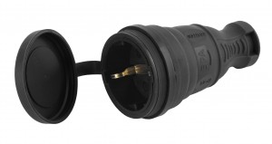 ЭРА штепсель (разъём) гнездо каучук с крышкой R8-B 2P+PE 1х16А 220-240V черный IP44 4745 (Турция)