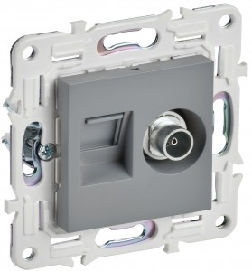 IEK SKANDY мех. роз. СУ 2 мест. TV+RJ45 кат.6E серый SK-A15Gr SK-AK20-2-K03