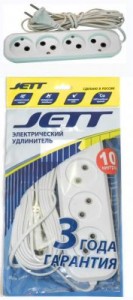 Jett  сет. удл. ШВВП 2х0.75 4 роз. 10 м 6А белый  РС-4