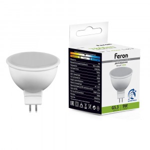 Feron лампа св/д MR16 G5.3 диммир 9W(780lm) 4000K 4K матовая LB-561 51071
