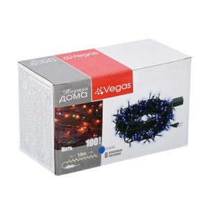 VEGAS Гирлянда-нить 100LED синий, 10м, 8реж., зеленый провод, 220V 55066