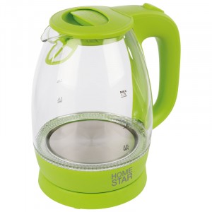 Чайник электр. HomeStar HS-1012 Зеленый (диск, 1,7л), 2,2кВт, стекло, пластик, подсветка 3943