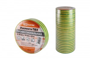 TDM Изолента 19/20 ПВХ профессиональная 0,18х19мм Желто-зеленая 20м (10!) SQ0526-0067